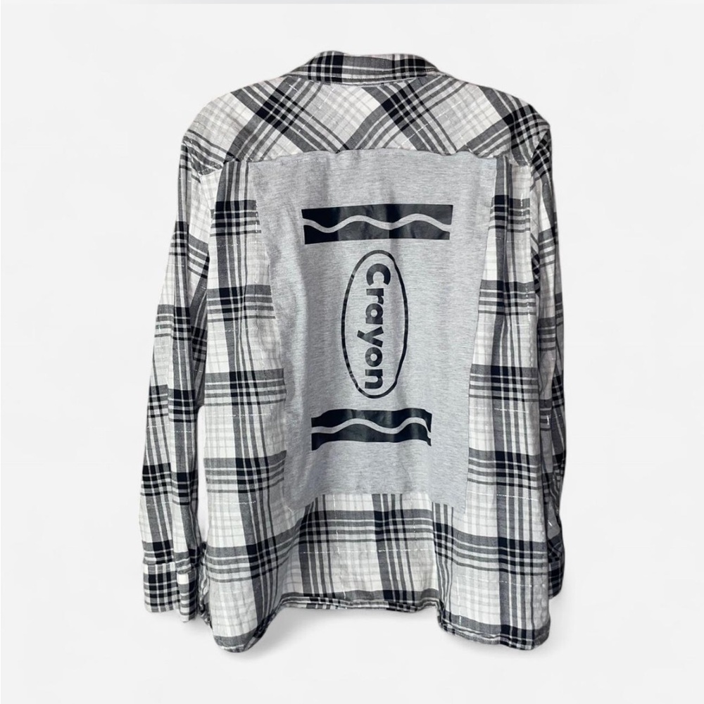 Upcycled Talbots Button Down Crayon Graphic Plaid Shirt XLP